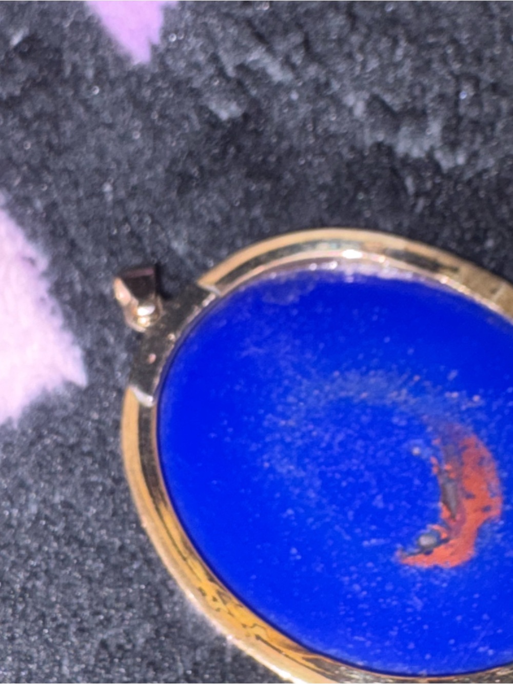 Victorian painted lapis pendant, Gorgeous with back frame and bail 14k gold. - Picture 3 of 6